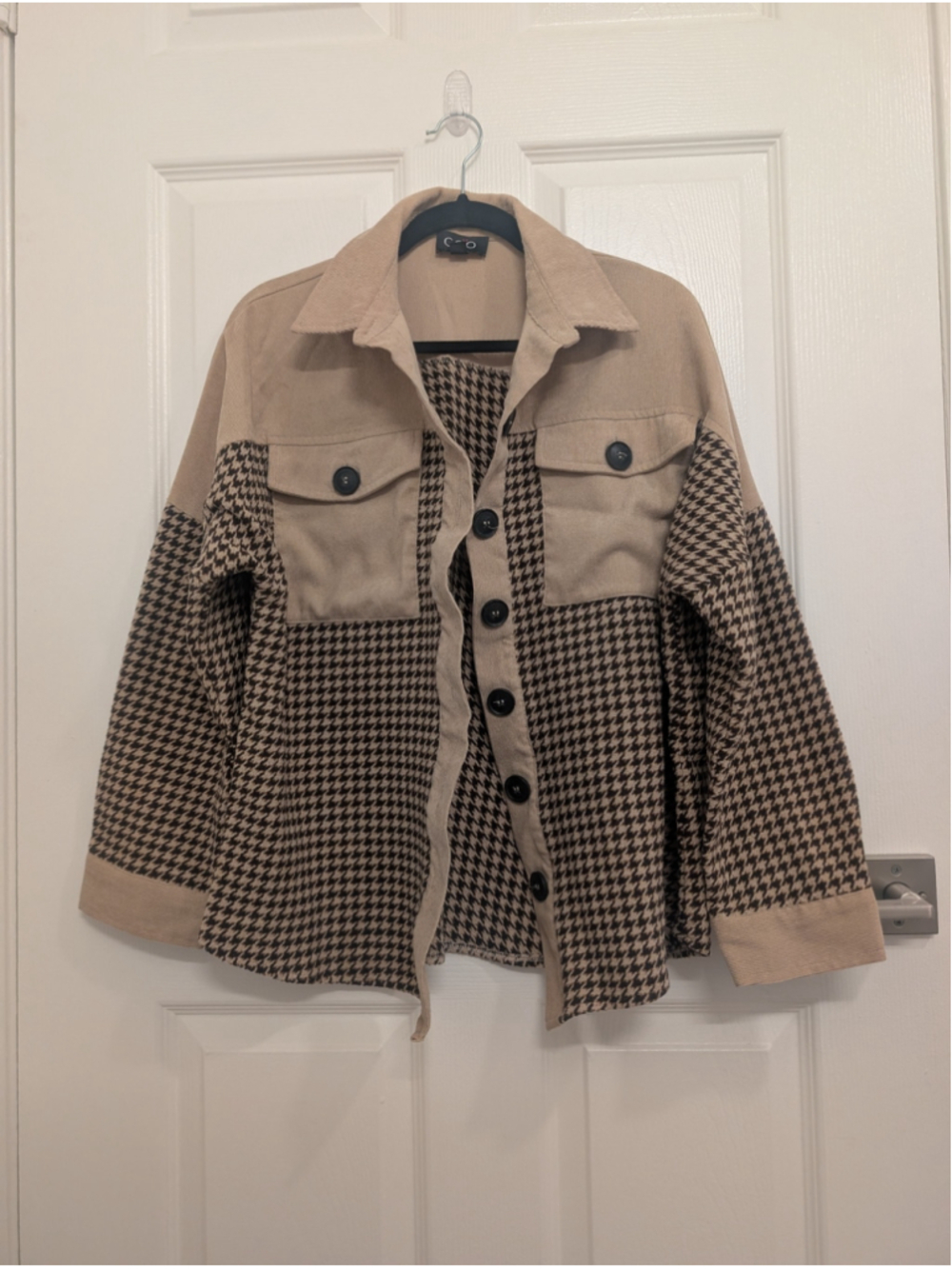 GiGiO USA Houndstooth Shacket Light Jacket Beige Brown Size S Oversized Boxy